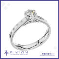 Round Diamond Ring with Bezel Set Round Diamonds Along a Milgrain Band