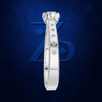 Round Diamond Ring with Bezel Set Round Diamonds Along a Milgrain Band
