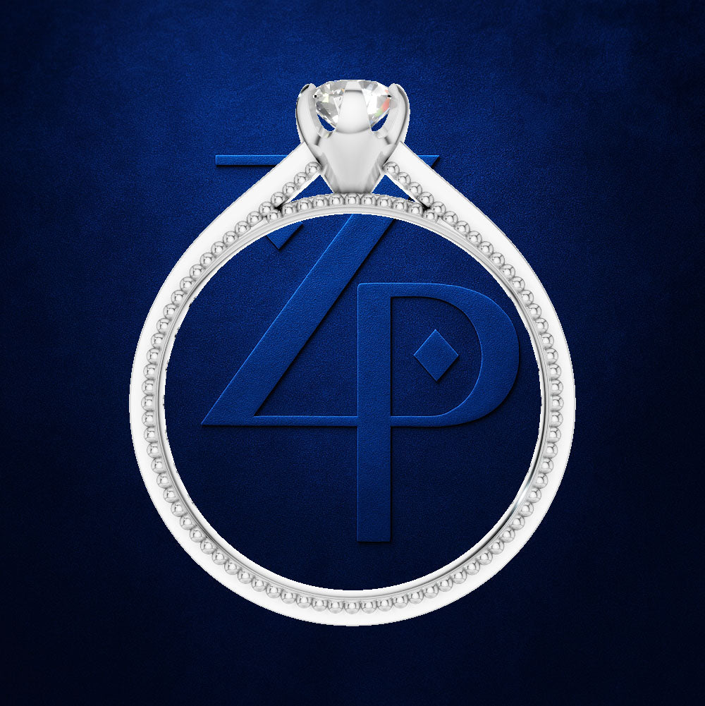 Round Diamond Ring with Bezel Set Round Diamonds Along a Milgrain Band