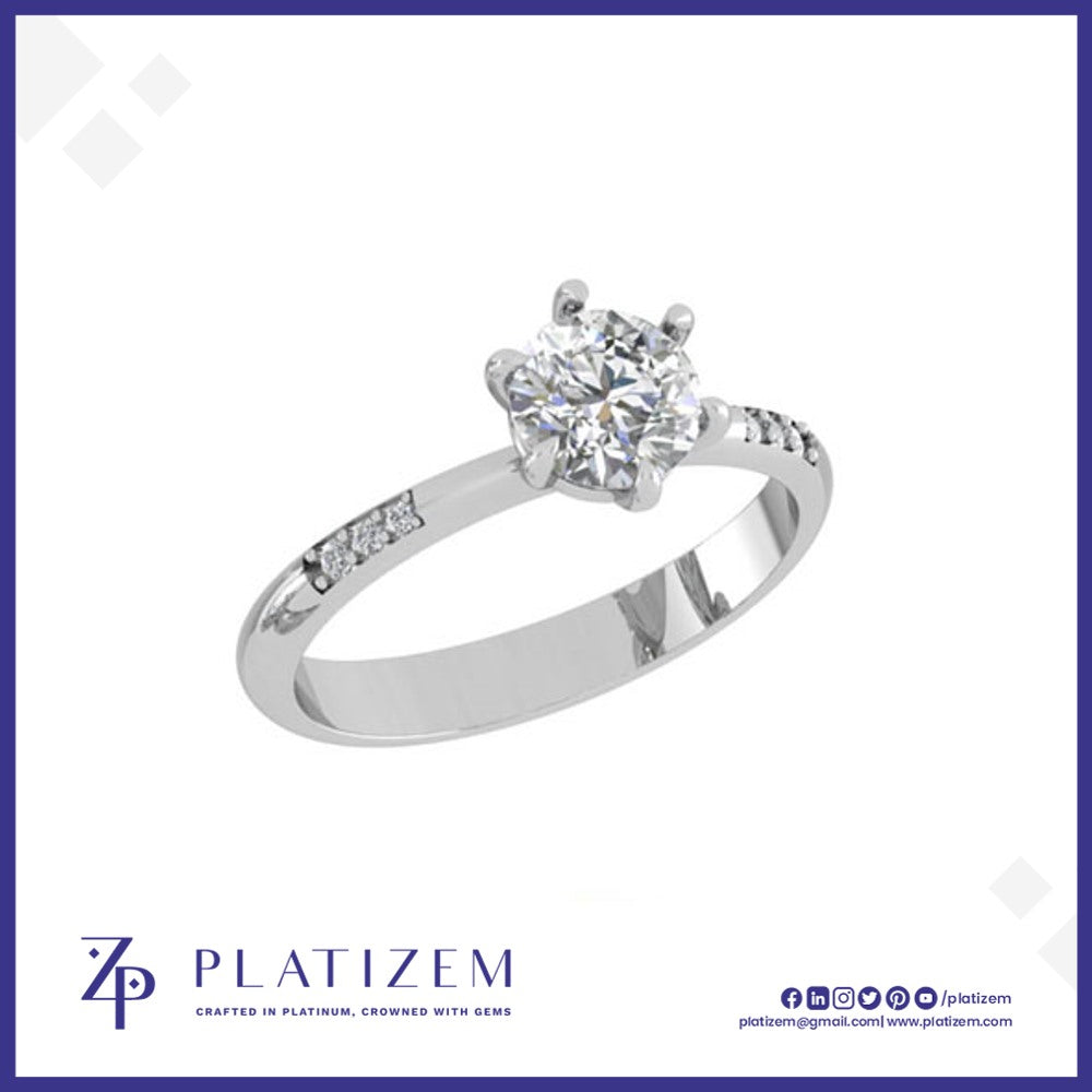 Round Diamond Solitaire Ring on a Band Set with Round Diamond Accents