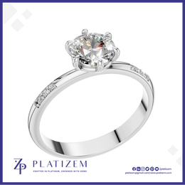 Round Diamond Solitaire Ring on a Band Set with Round Diamond Accents