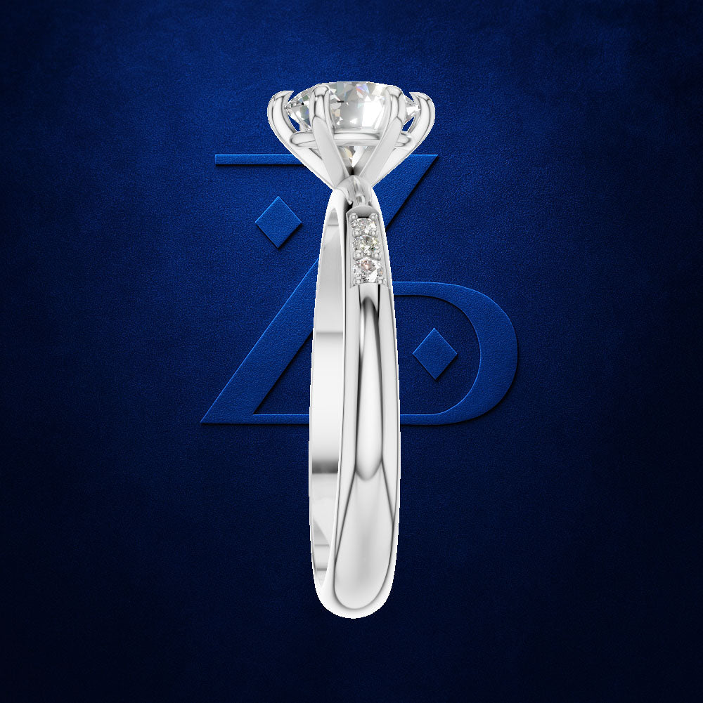 Round Diamond Solitaire Ring on a Band Set with Round Diamond Accents
