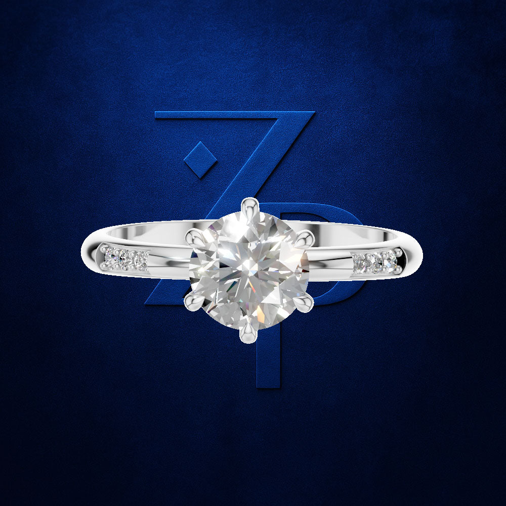 Round Diamond Solitaire Ring on a Band Set with Round Diamond Accents
