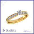 Round Diamond Ring on a Milgrain Trimmed Band Lined with Round Diamonds