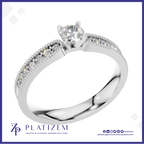 Round Diamond Ring on a Milgrain Trimmed Band Lined with Round Diamonds