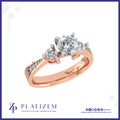 Round Diamond Three Stone Ring with a Graduated Pave Set Diamond Band