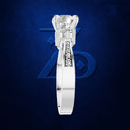 Round Diamond Three Stone Ring with a Graduated Pave Set Diamond Band