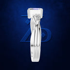 Emerald Cut Diamond Ring with Baguette Accents on a Gently Twisted Band