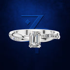 Emerald Cut Diamond Ring with Baguette Accents on a Gently Twisted Band