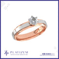 Round Diamond Ring on a Faceted Two Tone Band with a Center Stripe