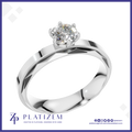 Round Diamond Ring on a Faceted Two Tone Band with a Center Stripe