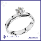 Round Diamond Ring on a Faceted Two Tone Band with a Center Stripe