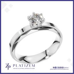 Round Diamond Ring on a Faceted Two Tone Band with a Center Stripe