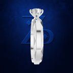 Round Diamond Ring on a Faceted Two Tone Band with a Center Stripe
