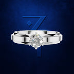 Round Diamond Ring on a Faceted Two Tone Band with a Center Stripe