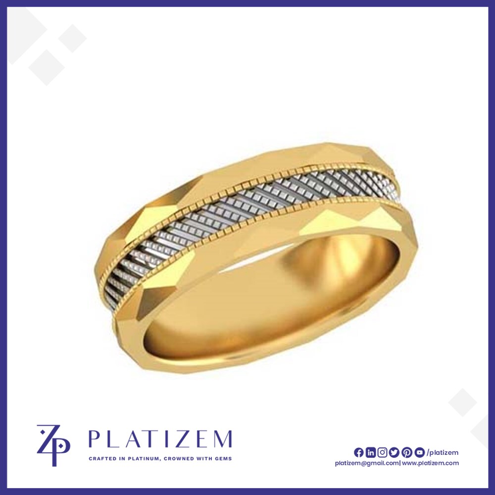 Two Tone Textured Wedding Band Ring for Men