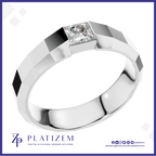 Princess Cut Diamond Ring Anchored on a Faceted Geometric Band
