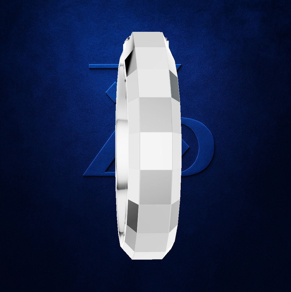 Princess Cut Diamond Ring Anchored on a Faceted Geometric Band