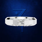 Princess Cut Diamond Ring Anchored on a Faceted Geometric Band