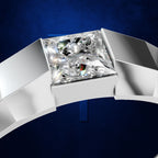 Princess Cut Diamond Ring Anchored on a Faceted Geometric Band