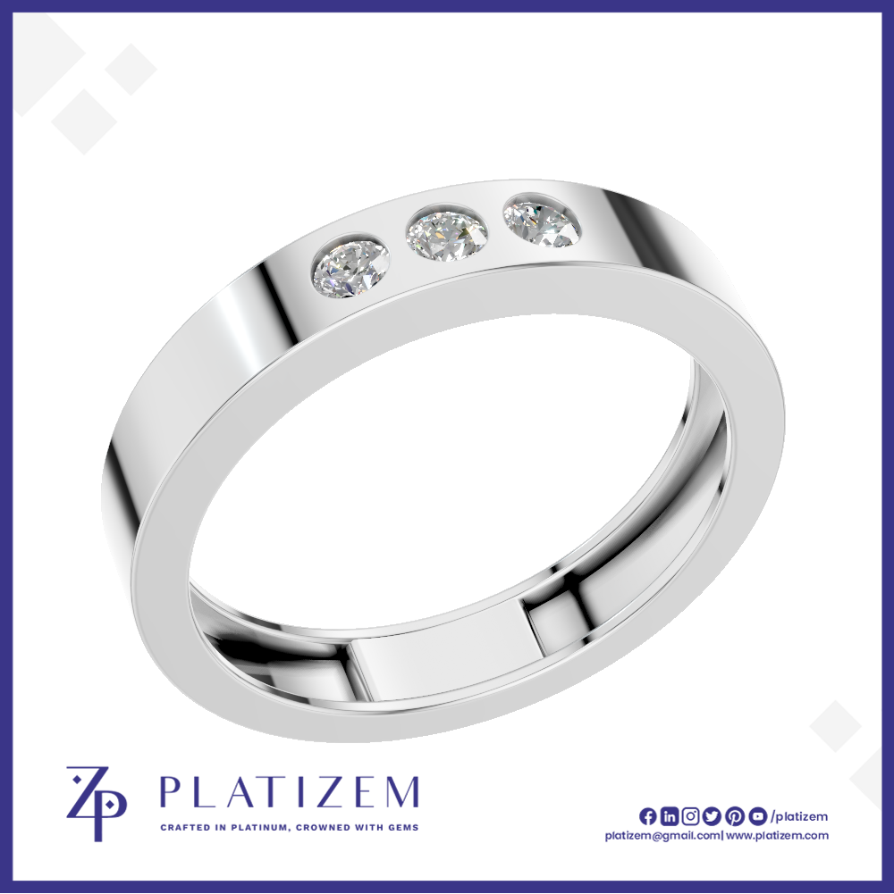 3 Stone Round Lab Grown Diamond Wedding Band