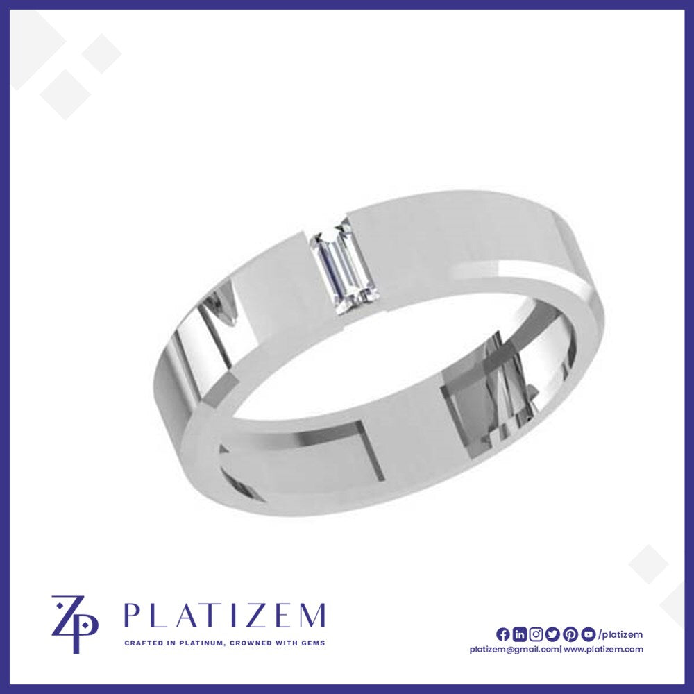 Baguette Diamond Wedding Band Set Flush Within a Beveled Edge Profile