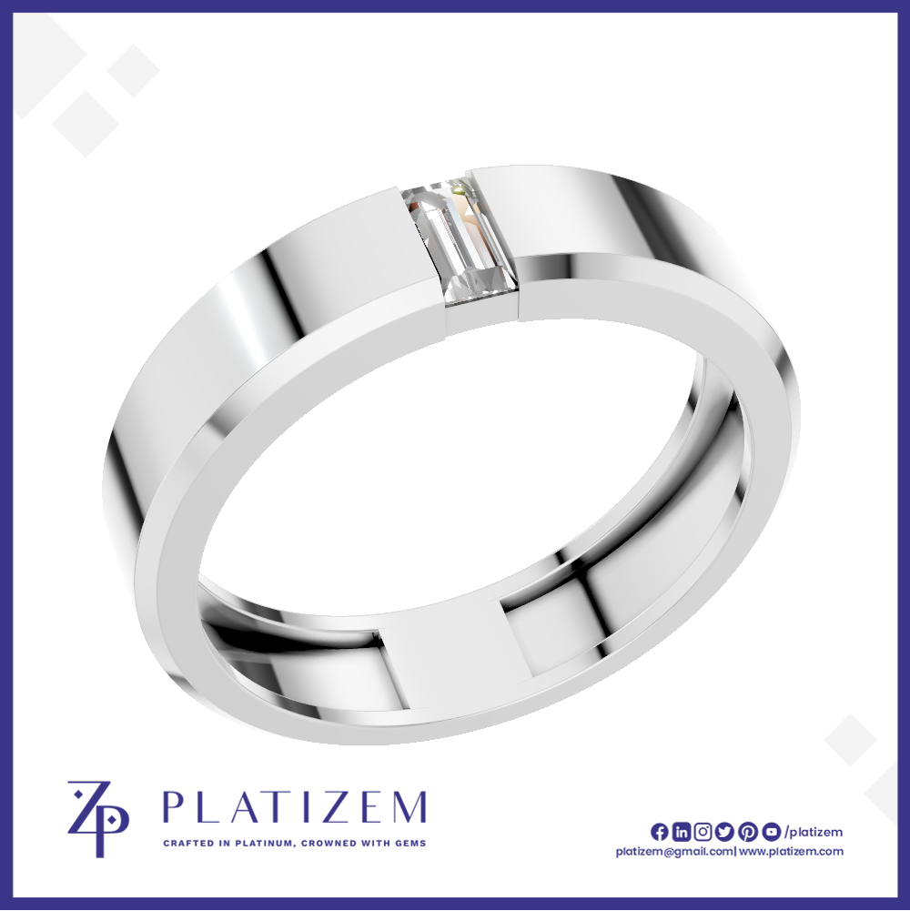 Baguette Diamond Wedding Band Set Flush Within a Beveled Edge Profile