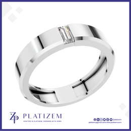 Baguette Diamond Wedding Band Set Flush Within a Beveled Edge Profile