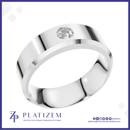 Platinum Round Diamond Solitaire Band with Beveled Edges