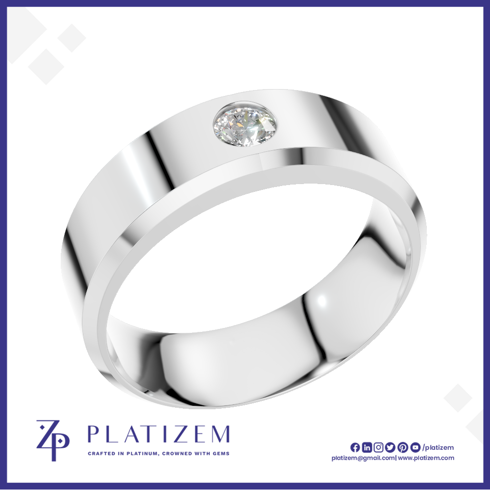 Platinum Round Diamond Solitaire Band with Beveled Edges