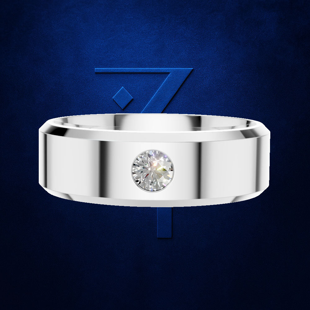 Platinum Round Diamond Solitaire Band with Beveled Edges