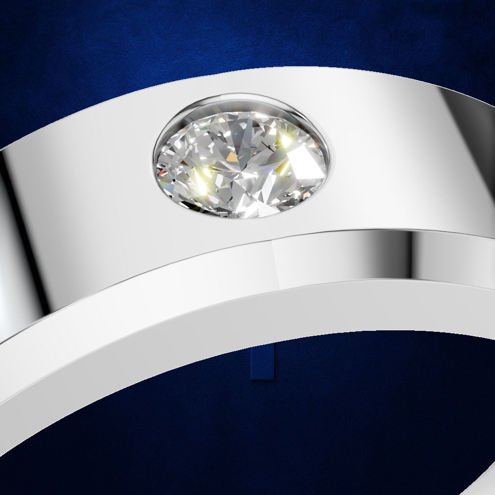 Platinum Round Diamond Solitaire Band with Beveled Edges