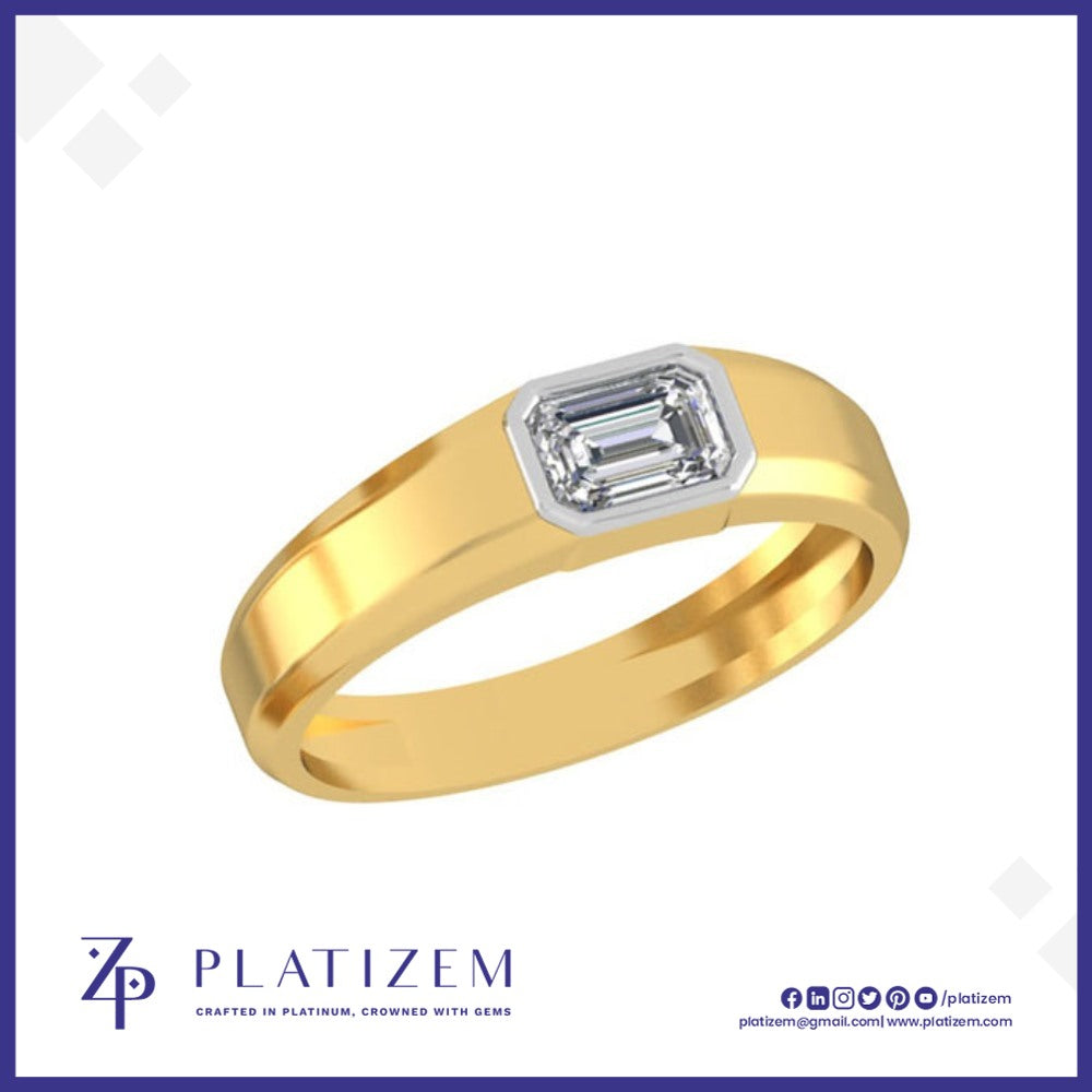 Emerald Cut Diamond Ring in a Bezel Setting on a Sleek Two Tone Band
