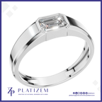 Emerald Cut Diamond Ring in a Bezel Setting on a Sleek Two Tone Band
