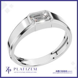 Emerald Cut Diamond Ring in a Bezel Setting on a Sleek Two Tone Band