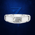 Emerald Cut Diamond Ring in a Bezel Setting on a Sleek Two Tone Band