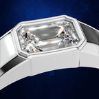 Emerald Cut Diamond Ring in a Bezel Setting on a Sleek Two Tone Band