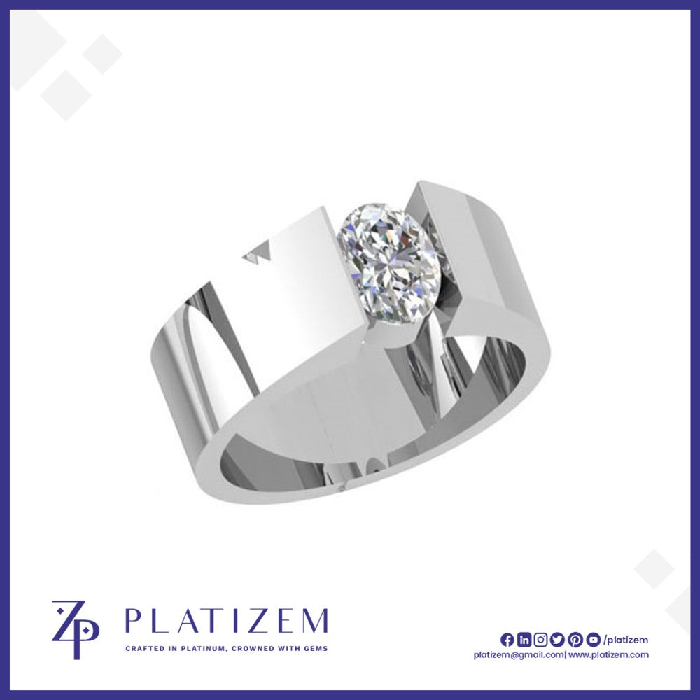 Oval Cut Diamond Solitaire Ring Set on a Bold Wide Band
