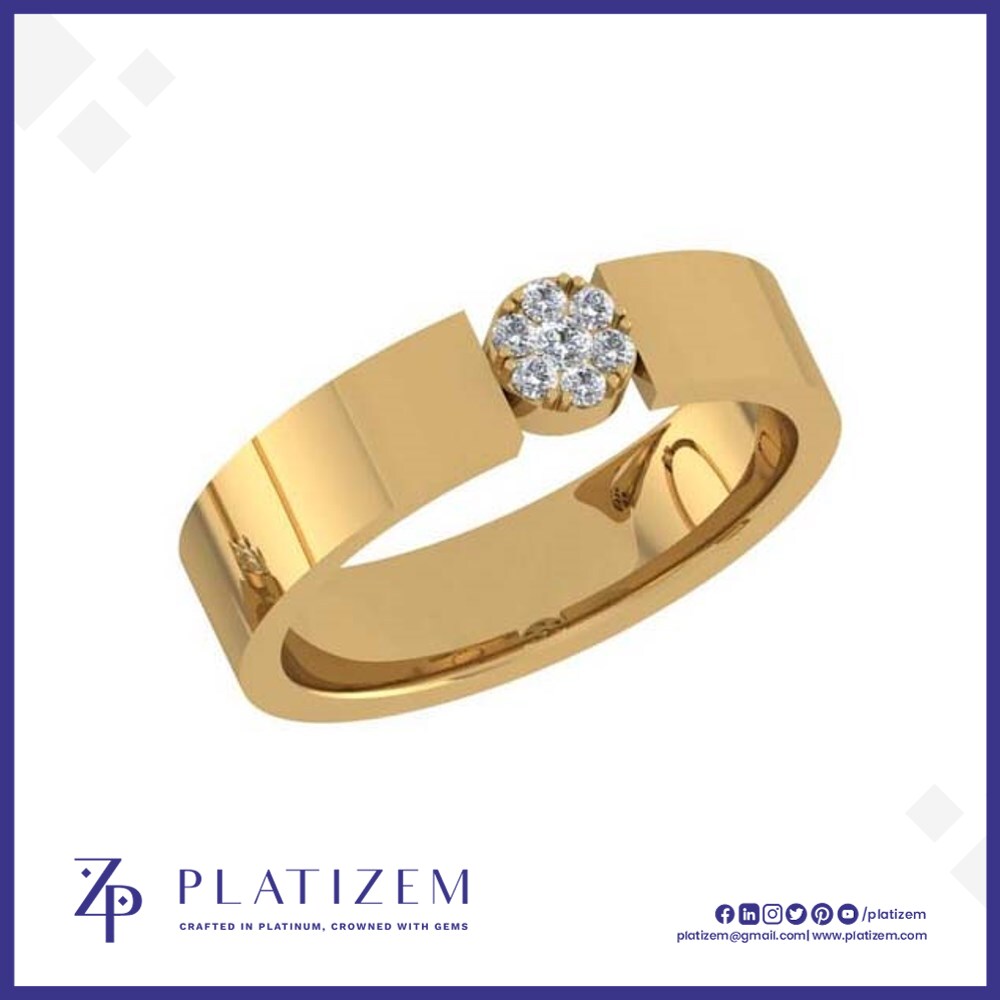 Round Diamond Cluster Ring with Flat Top Wide Band