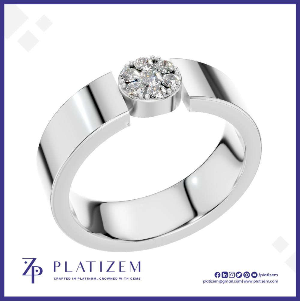 Round Diamond Cluster Ring with Flat Top Wide Band