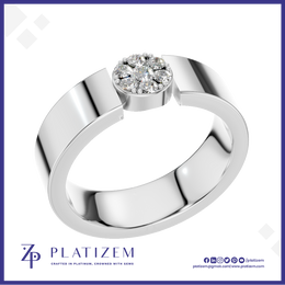 Round Diamond Cluster Ring with Flat Top Wide Band