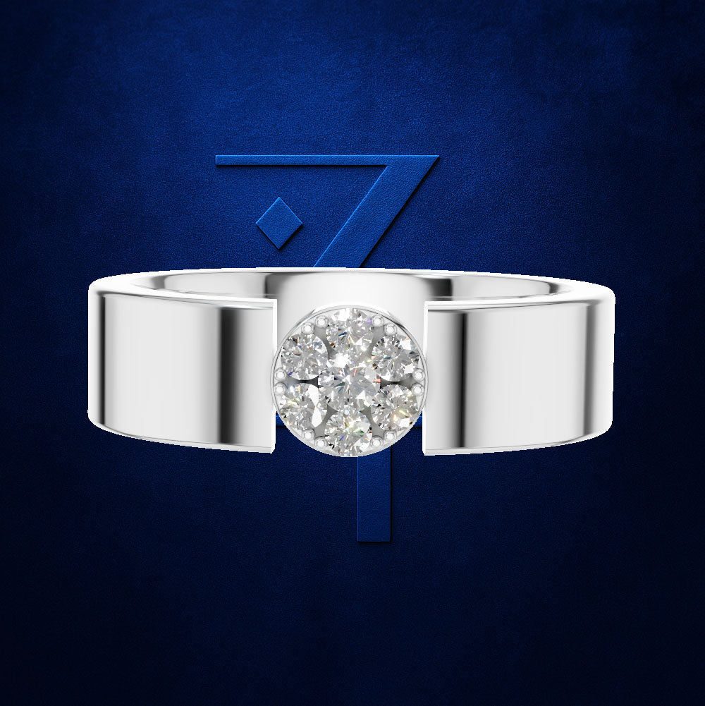 Round Diamond Cluster Ring with Flat Top Wide Band