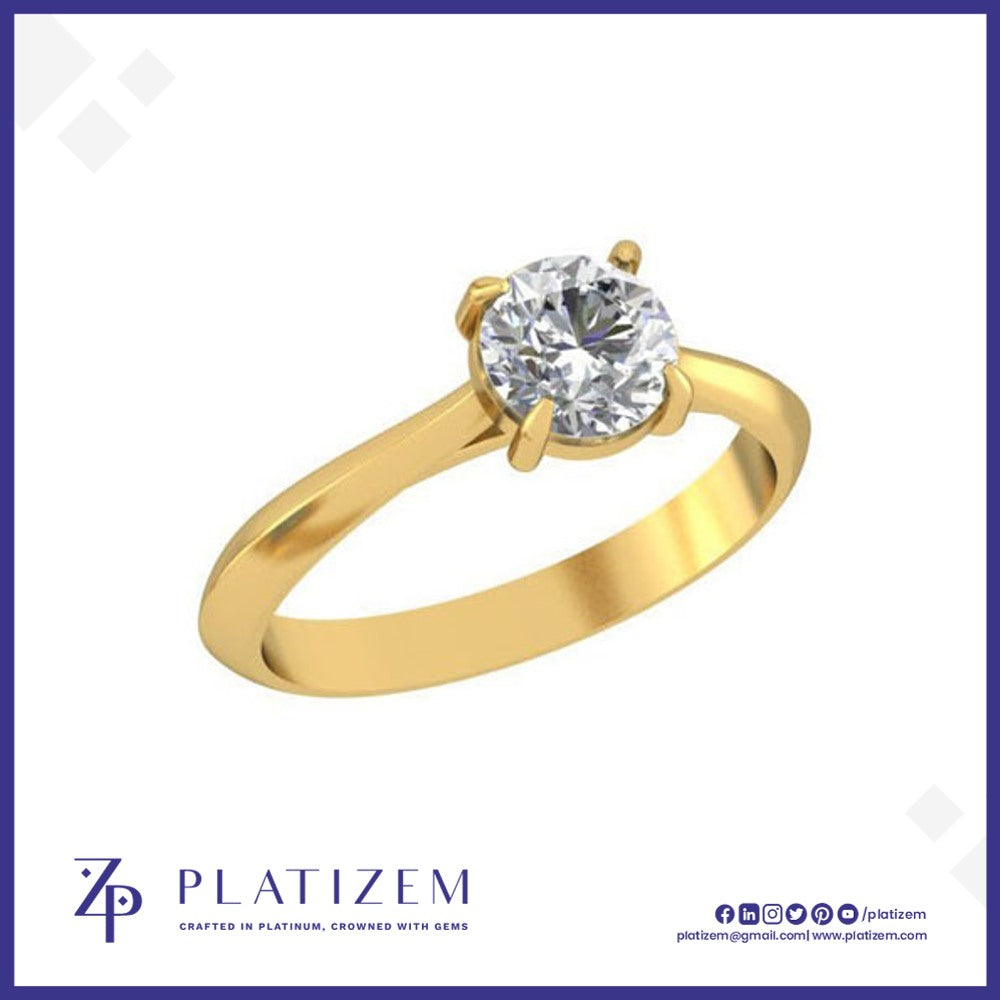 Round Diamond Solitaire Ring on a Tapered Split Prong Gold Band