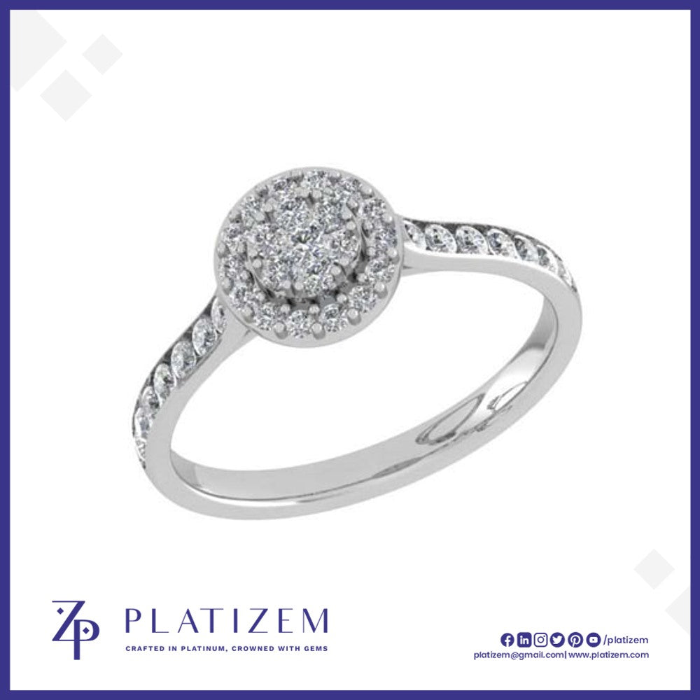 Round Cluster Diamond Ring with Pave Shoulders for Women