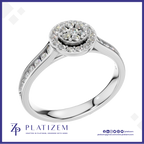 Round Cluster Diamond Ring with Pave Shoulders for Women
