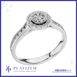 Round Cluster Diamond Ring with Pave Shoulders for Women