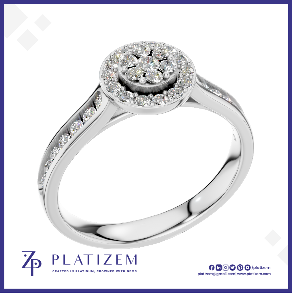 Round Cluster Diamond Ring with Pave Shoulders for Women