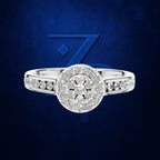 Round Cluster Diamond Ring with Pave Shoulders for Women