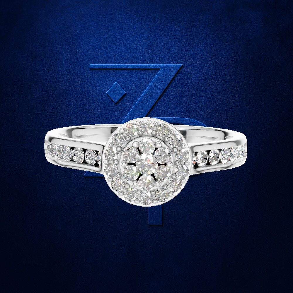 Round Cluster Diamond Ring with Pave Shoulders for Women