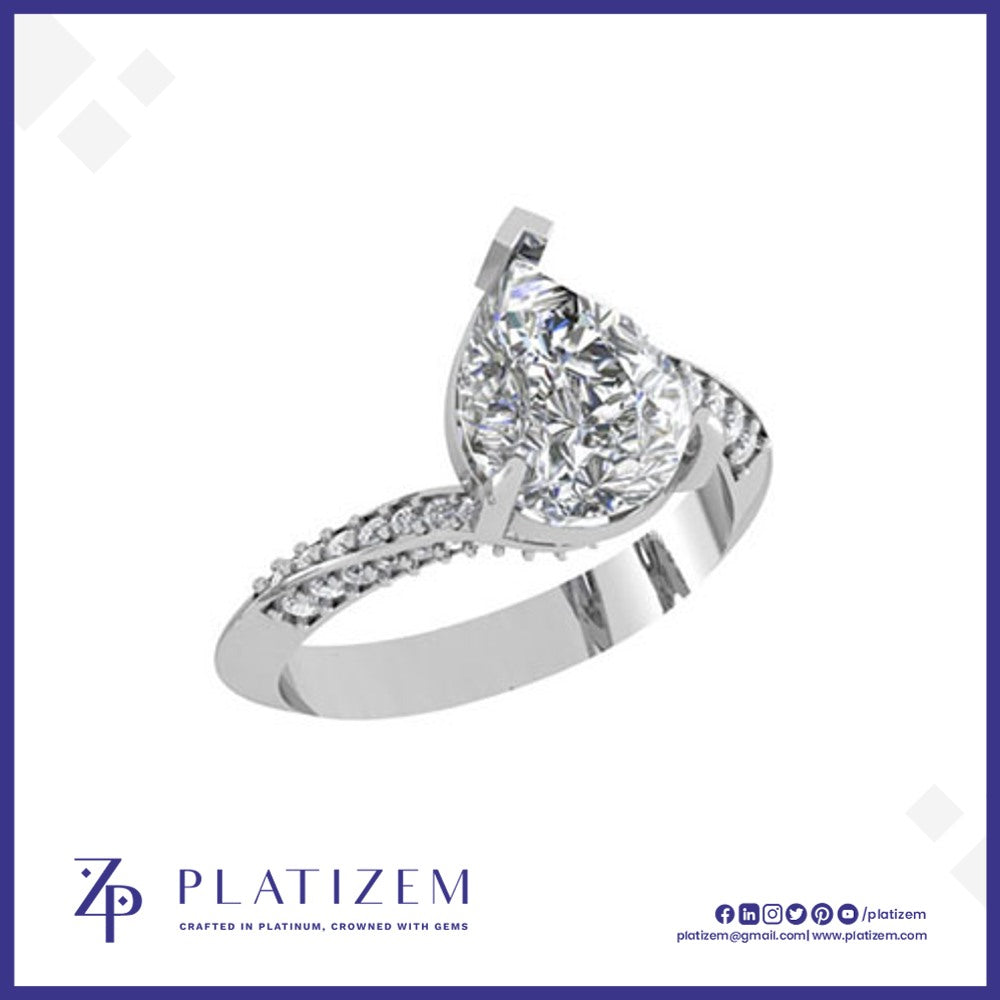 Pear Shape Diamond Ring with a Bypass Band Lined in Round Diamonds